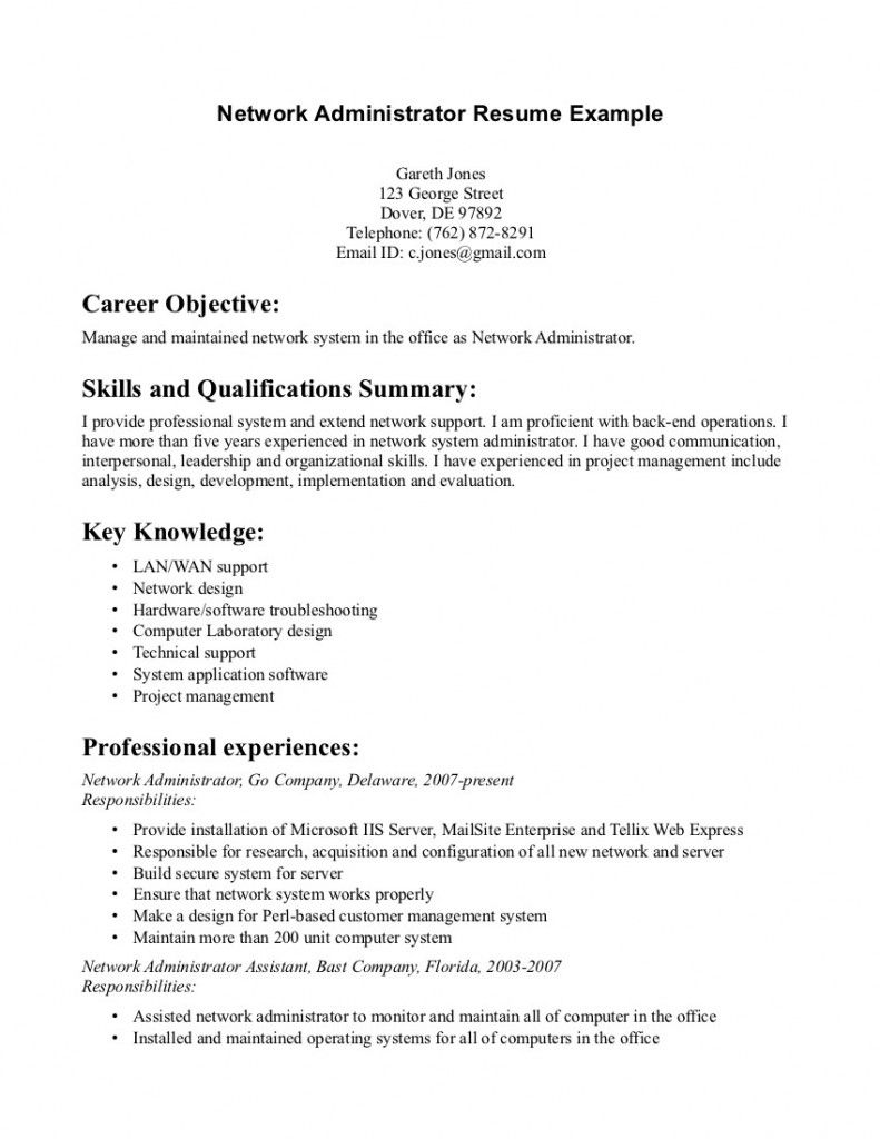 network and systems administrator on resume samples resume examples resume sample resume
