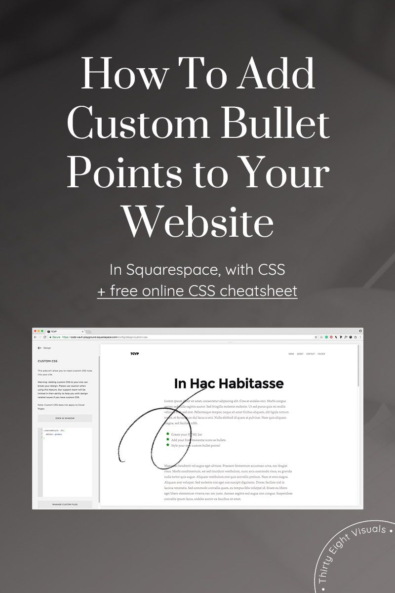 how to create a bullet point on how to add custom bullet points to your website lists in squarespace squarespace tutorial squarespace web design squarespace website design