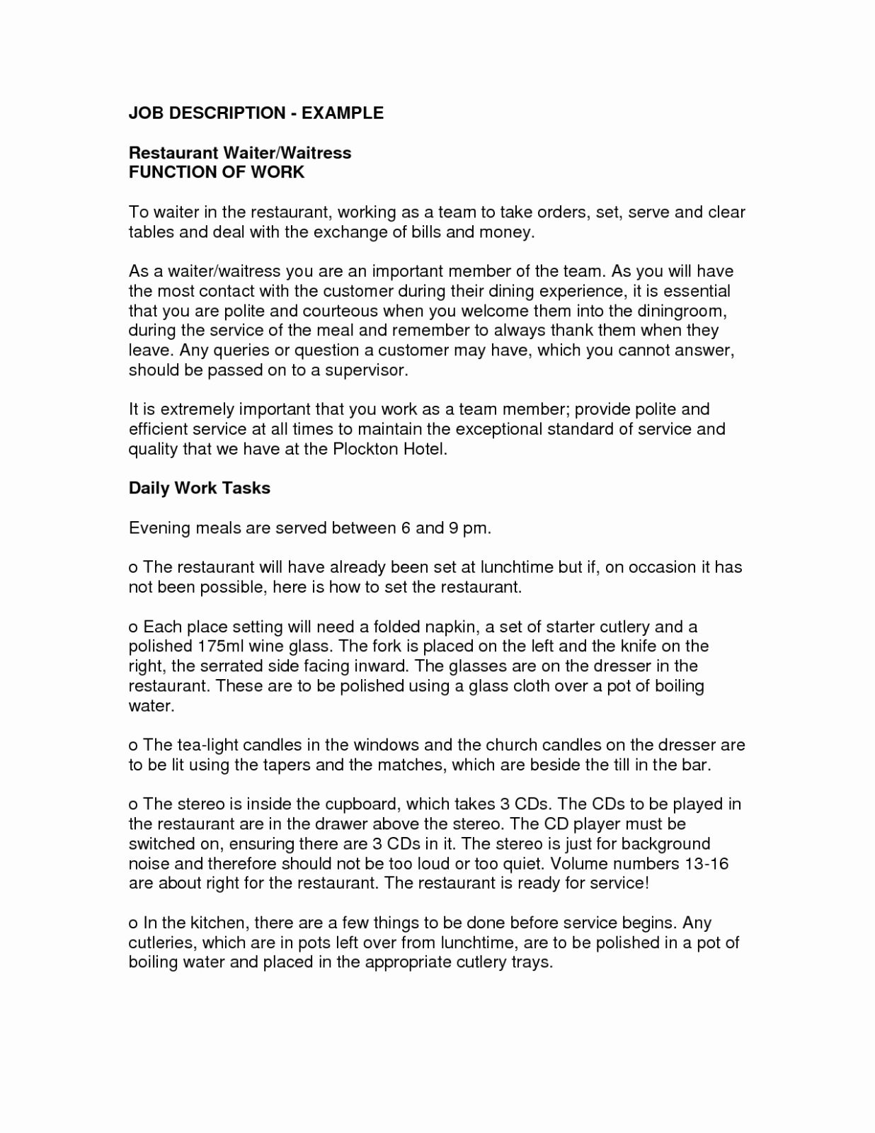 waitress job description on waitress job description resume best of waitress job description for resume job description resume overused words