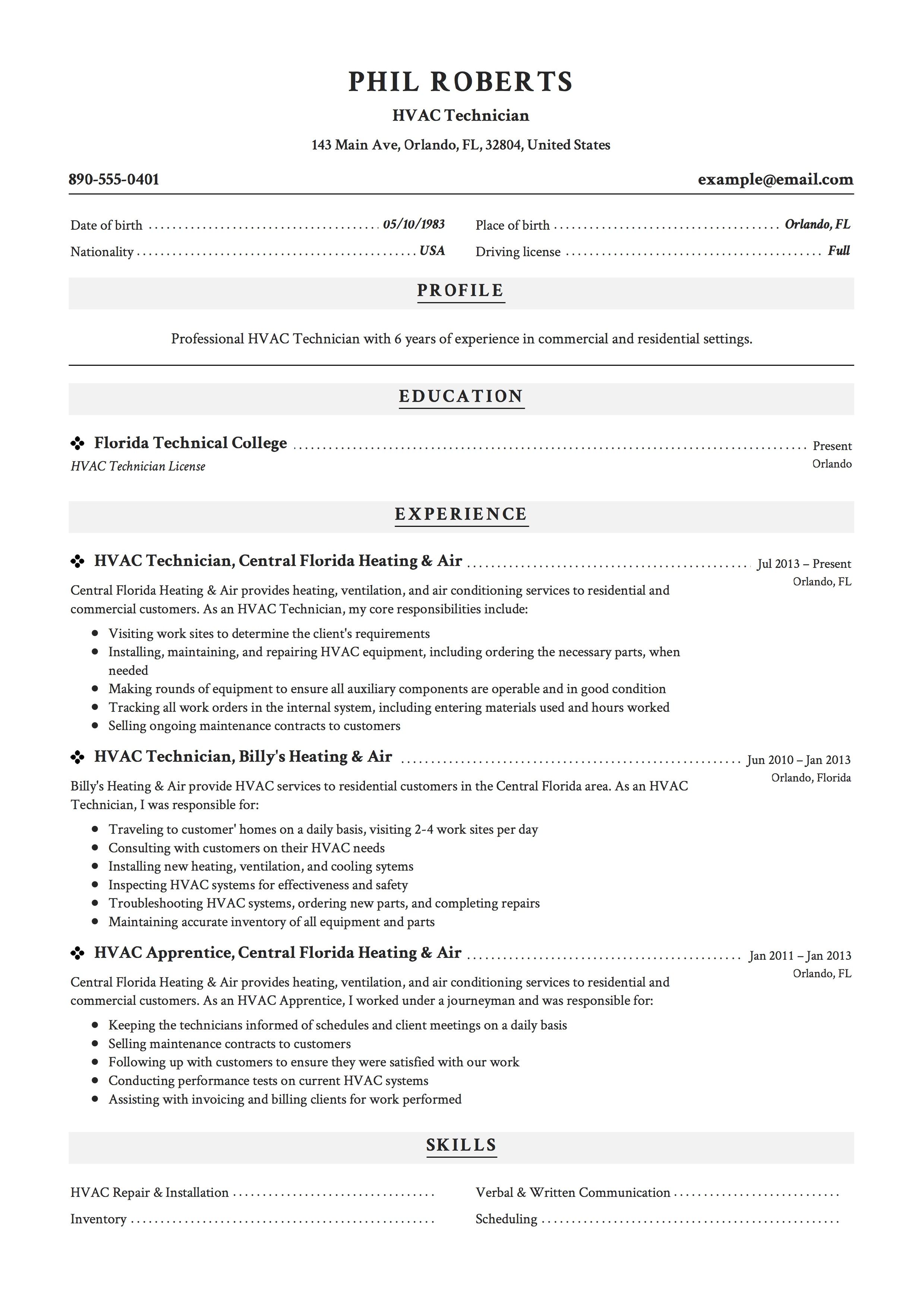 hvac resume template on hvac technician resume example hvac technician resume guide technician