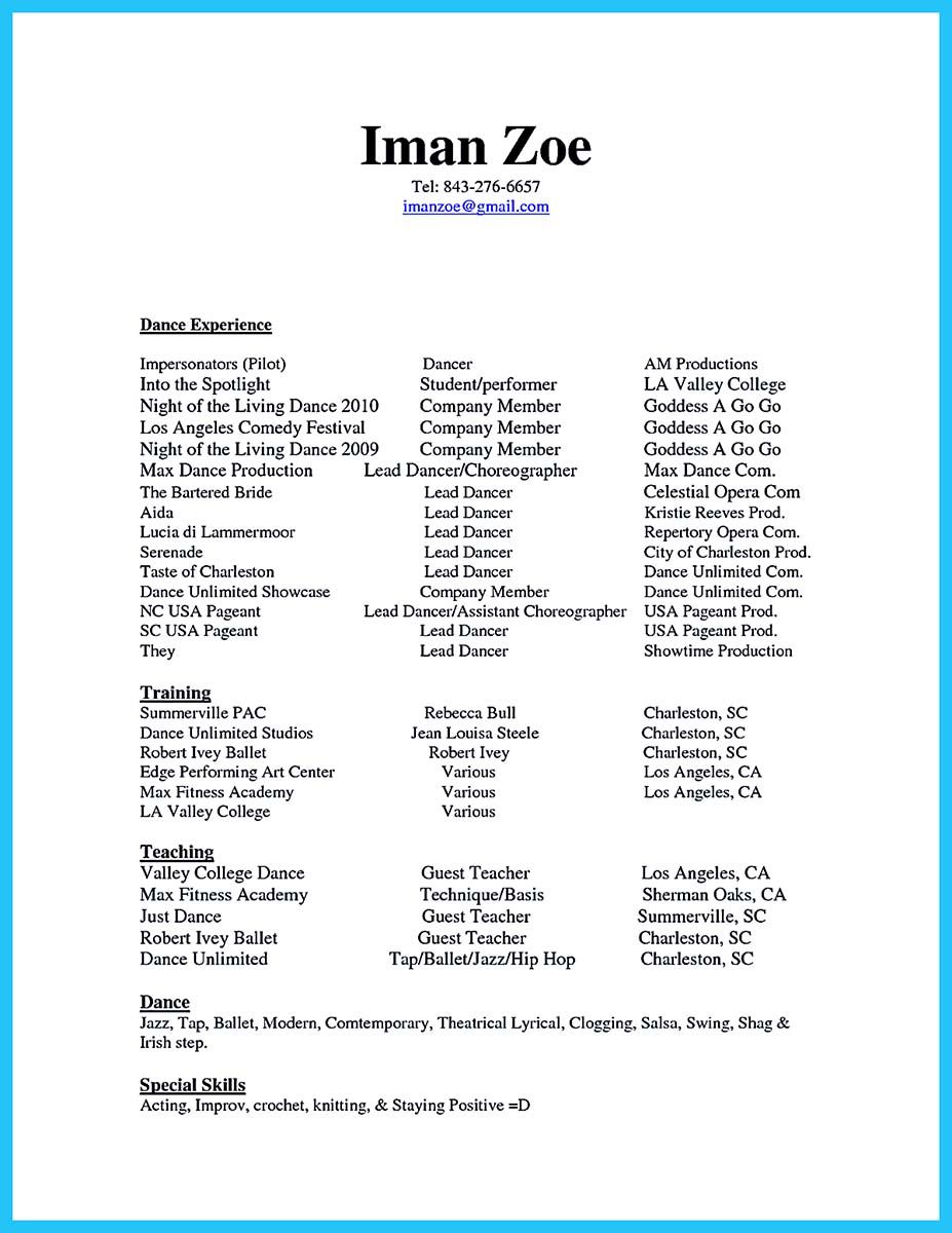 special skills on resume on awesome the best and impressive dance resume examples collections dance resume teacher resume examples resume examples