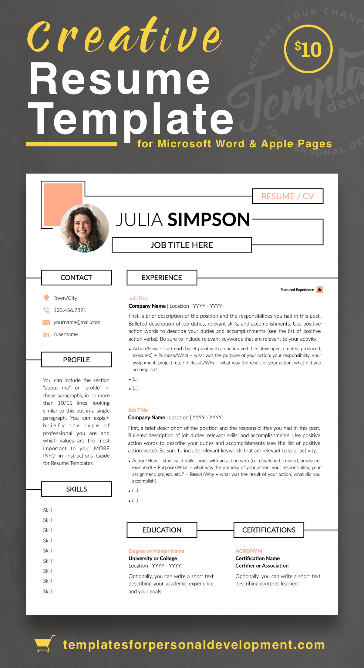 cv publication format on julia simpson creative resume cv template for word pages us letter a4 files 1 2 3 page resume version cover letter references cover letter w resume templates resume resume template