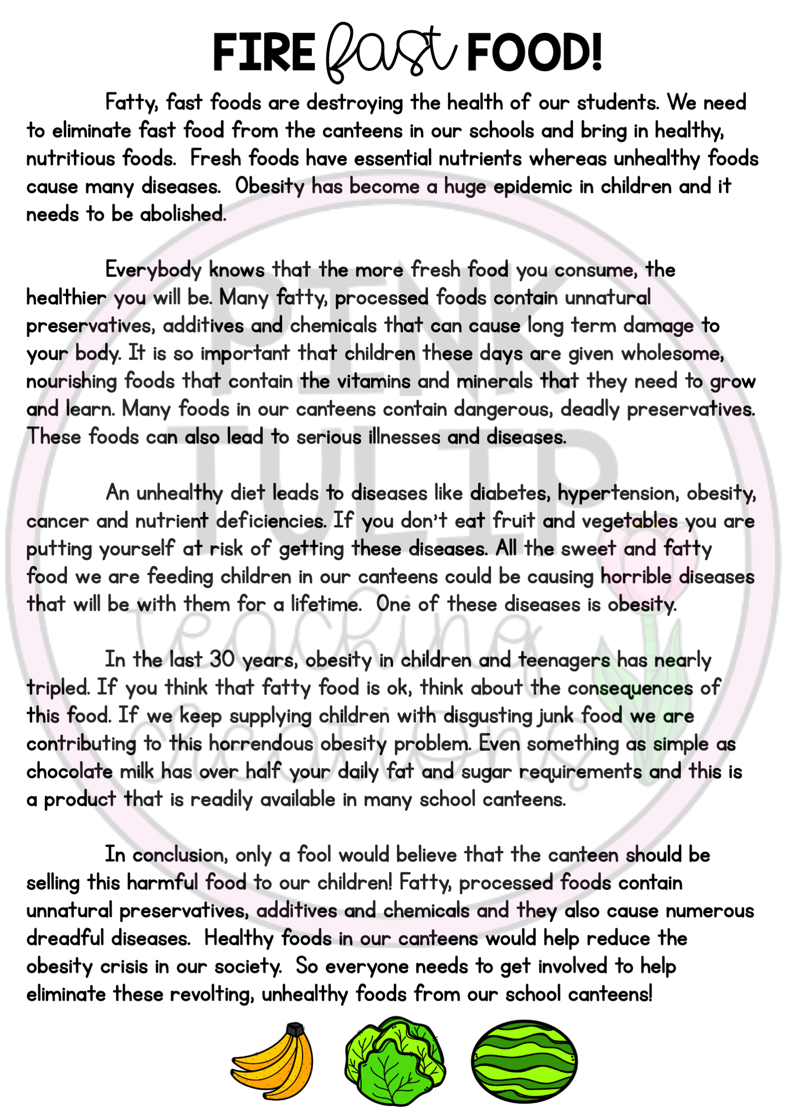 introduction on fast food on persuasive texts writing samples with comprehension questions in 2021 writing comprehension persuasive text persuasive writing