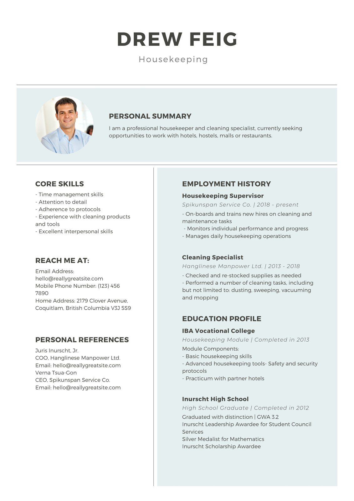 housekeeping skills for resume on green and grey corporate housekeeper hospitality resume templates by canva ad corporate sponsored ho green and grey time management skills housekeeping