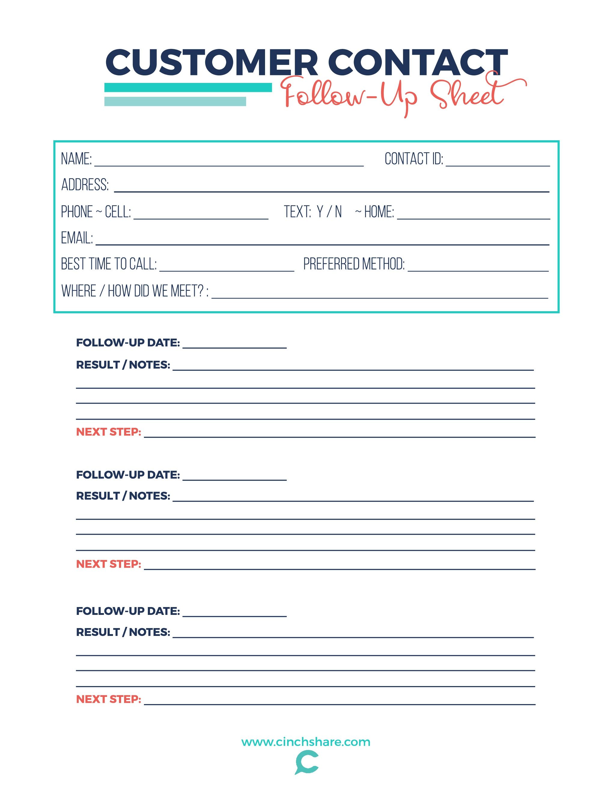 follow up email for services on customer contact follow up sheet small business organization small business bookkeeping business printables